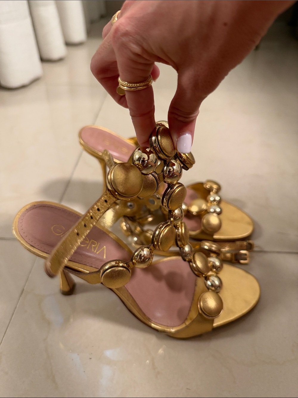Gold Decorative Mid-Heel Sandals - Women